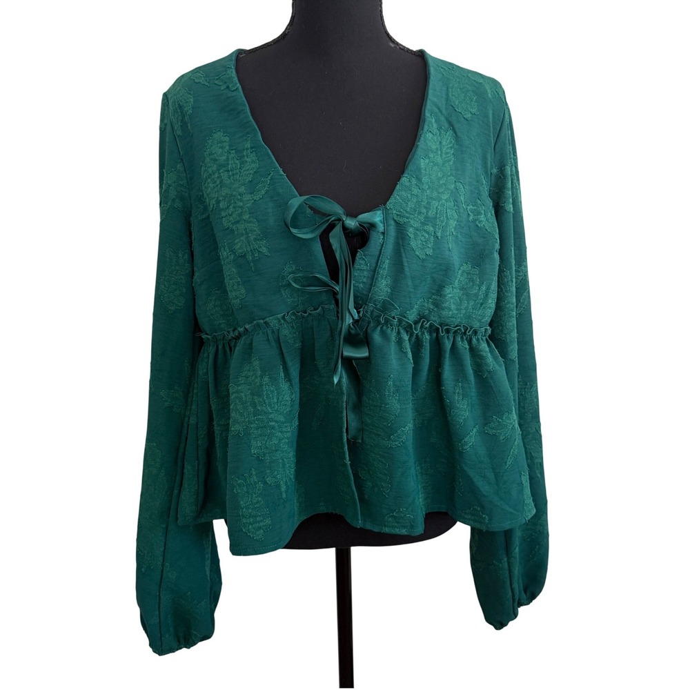 Trixxi Green Forest Fairy Grunge Tie Front Babydoll Top XL Witchy Whimsigoth